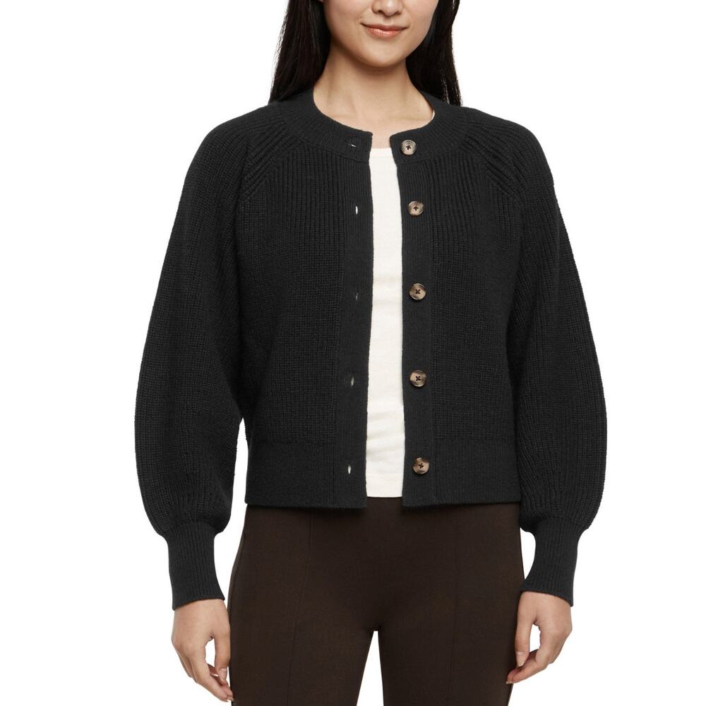 Banana Republic Women's Cardigan Black L Large acrylic bubble sleeve cotton NEW